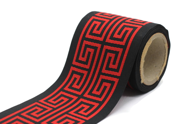 100 mm Red&Black Greek Key Border, Curtain trims, Sewing Trim, drapery trim, Athena Chinoiserie ribbon Gimp Drapery, Home Decor 176 V12