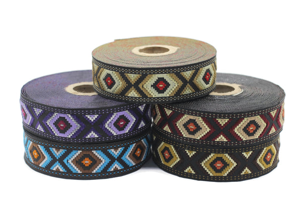 25 mm Hexagon Jacquard trim (0.98 inches), vintage Ribbon, Decorative Craft Ribbon, Sewing, Jacquard ribbons, ribbon trim, 25952
