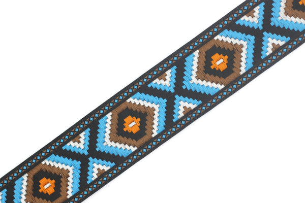 35 mm Hexagon jacquard ribbons 1.37 inches, Geometric embroidered trim, woven trim, woven jacquards, woven border, 35952
