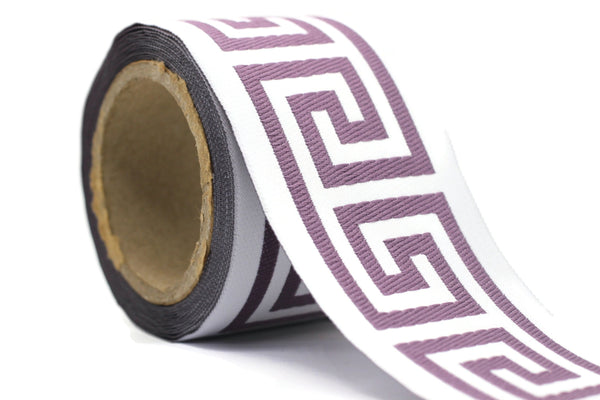 68 mm Light Purple Greek Key Ribbon Trim (2.67 inch), Jacquard Trims for your Drapes, Curtains, Drapery Banding, Drapery Trim Tape V7 176