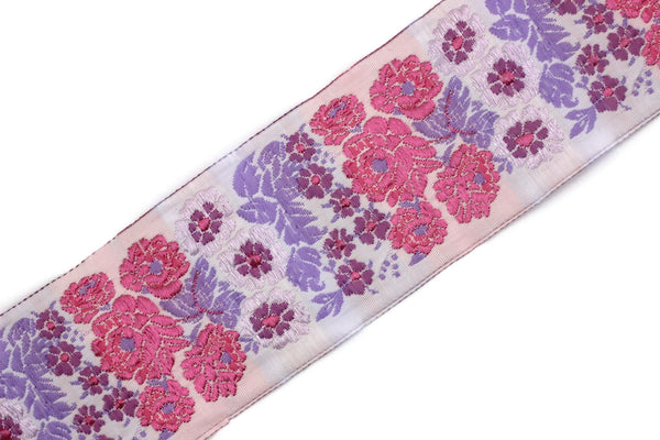 50 mm Pink Floral Embroidered ribbon (1.96 inches, Vintage Jacquard, Floral ribbon, Sewing trim, Jacquard trim, Jacquard ribbon, 50097