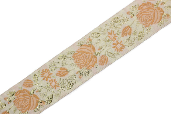 35 mm Orange Floral Jacquard trim (1.37 inches), Rose emboried Ribbon, Decorative Craft Ribbon, Jacquard Ribbon Trim, 35089