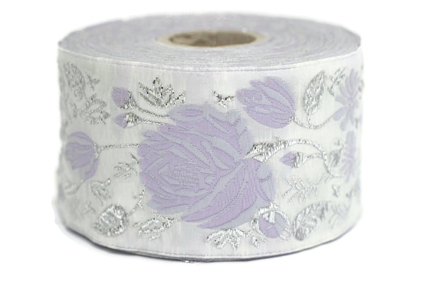 50 mm Floral Jacquard trim (1.96 inches), Rose emboried Ribbon, Decorative Craft Ribbon, Jacquard Ribbon Trim, 50089