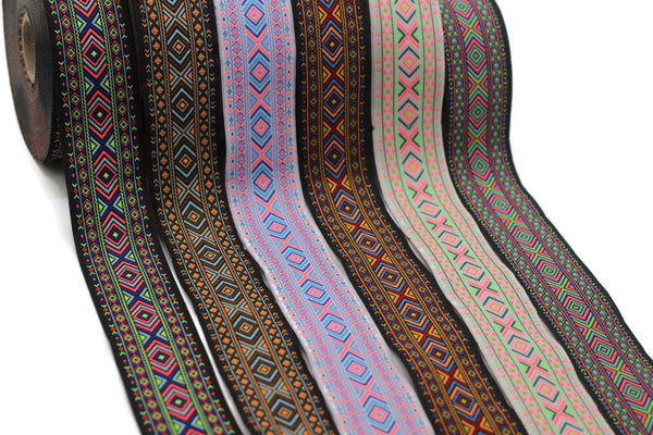 35 mm Colorfull African Motif Ribbon (1.37 inches), Vintage Jacquard, African Pattern Ribbon, Sewing Trim, Huge Trim, Large ribbon, 35995