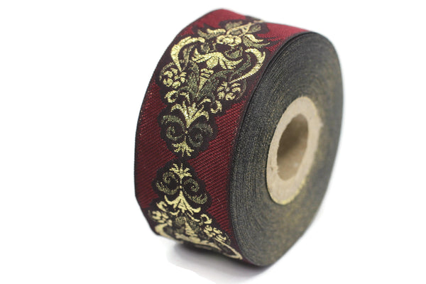 35 mm Red Authentic Jacquard Ribbons (1.37 inches) Sewing Crafts, ribbon trim, jacquard trim, craft supplies, collar supply, trim, 35918