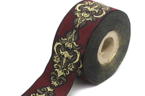 35 mm Red Authentic Jacquard Ribbons (1.37 inches) Sewing Crafts, ribbon trim, jacquard trim, craft supplies, collar supply, trim, 35918