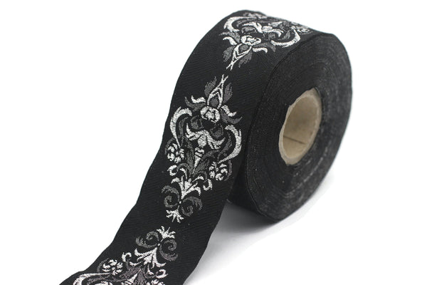 35 mm Black Authentic Jacquard Ribbons (1.37 inches) Sewing Crafts, ribbon trim, jacquard trim, craft supplies, collar supply, trim, 35918