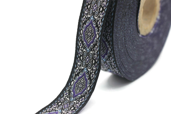 18 mm purple Medieval Motive Woven Border (0.70 inches), jacquard ribbon, Embroidered ribbon, Sewing trim, Scroll Jacquard trim, 18589