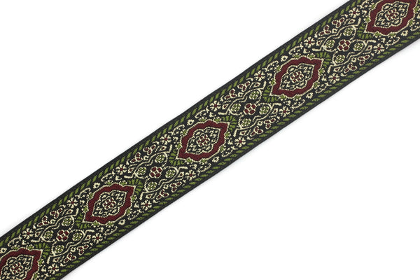 25 mm Light Green Medieval Motive Woven Border (0.98 inches), jacquard ribbon, Embroidered ribbon, Sewing trim, Scroll Jacquard trim, 25589