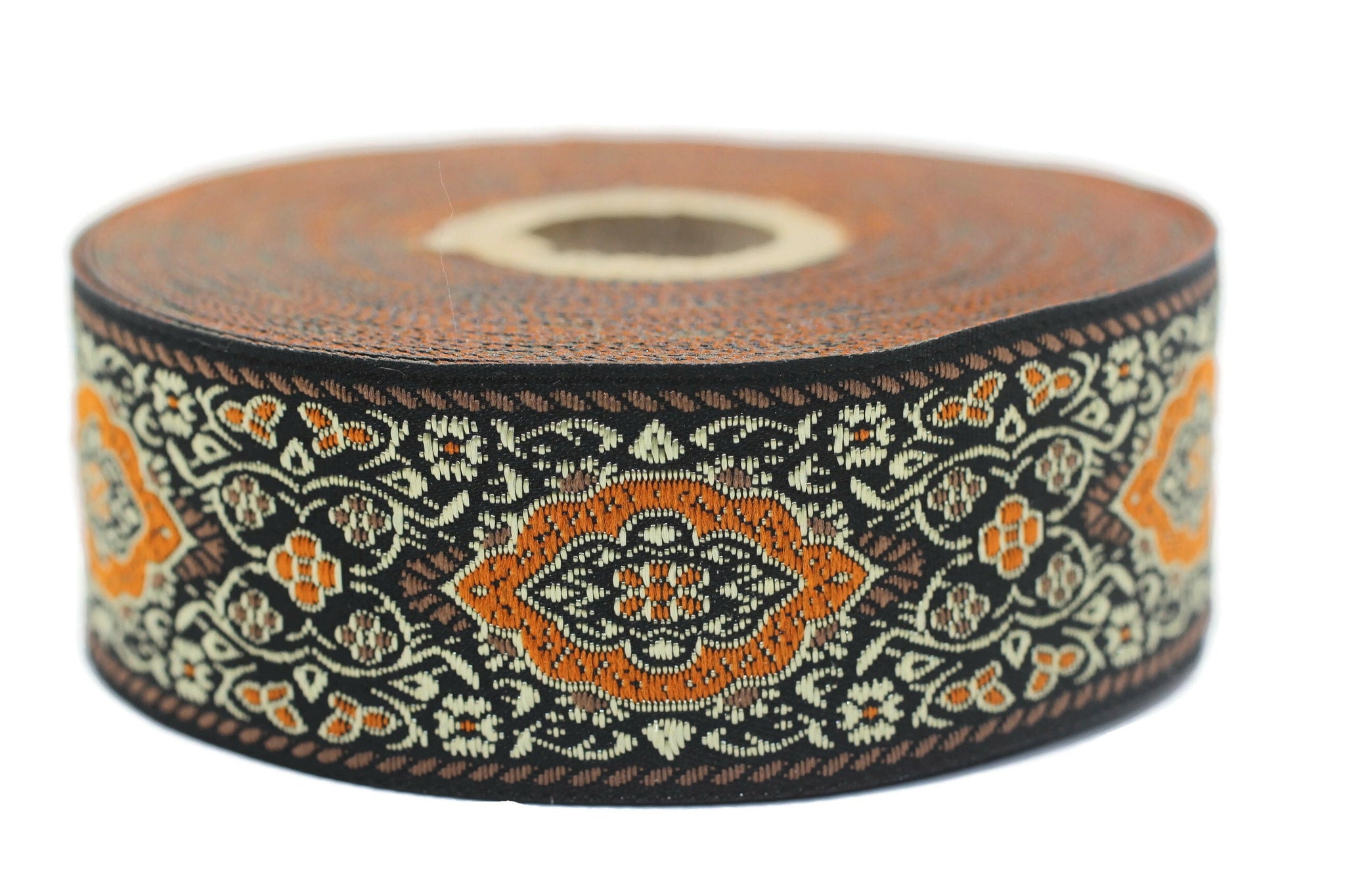 35 mm orange Medieval Motive Woven Border (1.37 inches), jacquard ribbon, Embroidered ribbon, Sewing trim, Scroll Jacquard trim, 35589