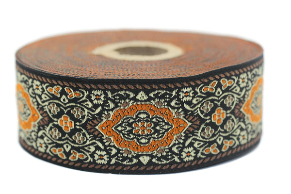 35 mm orange Medieval Motive Woven Border (1.37 inches), jacquard ribbon, Embroidered ribbon, Sewing trim, Scroll Jacquard trim, 35589