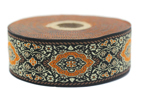 35 mm orange Medieval Motive Woven Border (1.37 inches), jacquard ribbon, Embroidered ribbon, Sewing trim, Scroll Jacquard trim, 35589