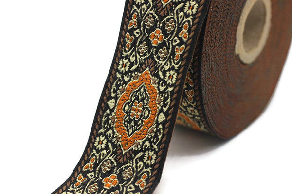 35 mm orange Medieval Motive Woven Border (1.37 inches), jacquard ribbon, Embroidered ribbon, Sewing trim, Scroll Jacquard trim, 35589