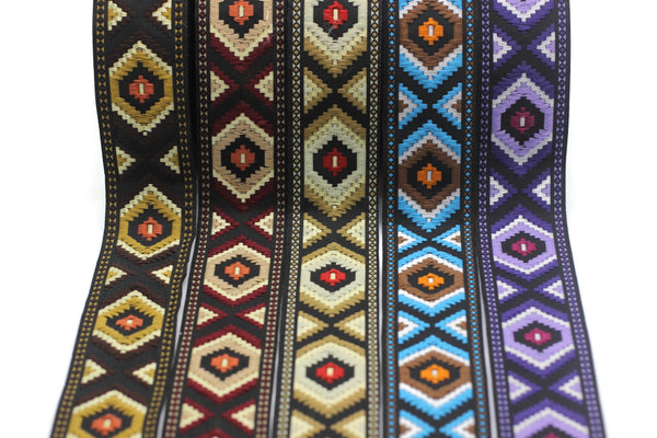 35 mm Hexagon jacquard ribbons 1.37 inches, Geometric embroidered trim, woven trim, woven jacquards, woven border, 35952