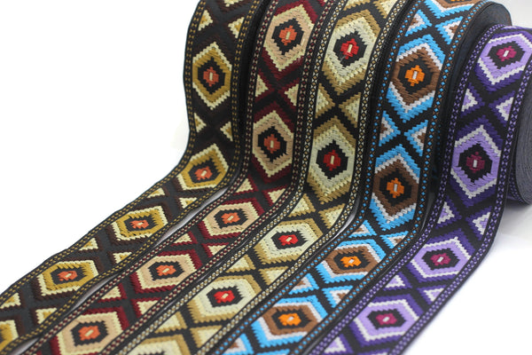 35 mm Hexagon jacquard ribbons 1.37 inches, Geometric embroidered trim, woven trim, woven jacquards, woven border, 35952