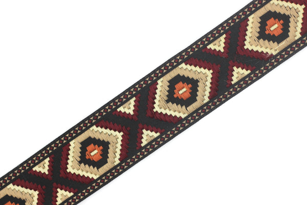 35 mm Hexagon jacquard ribbons 1.37 inches, Geometric embroidered trim, woven trim, woven jacquards, woven border, 35952