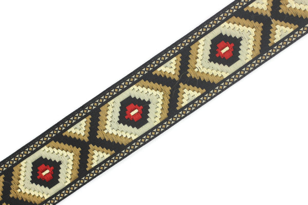 35 mm Hexagon jacquard ribbons 1.37 inches, Geometric embroidered trim, woven trim, woven jacquards, woven border, 35952