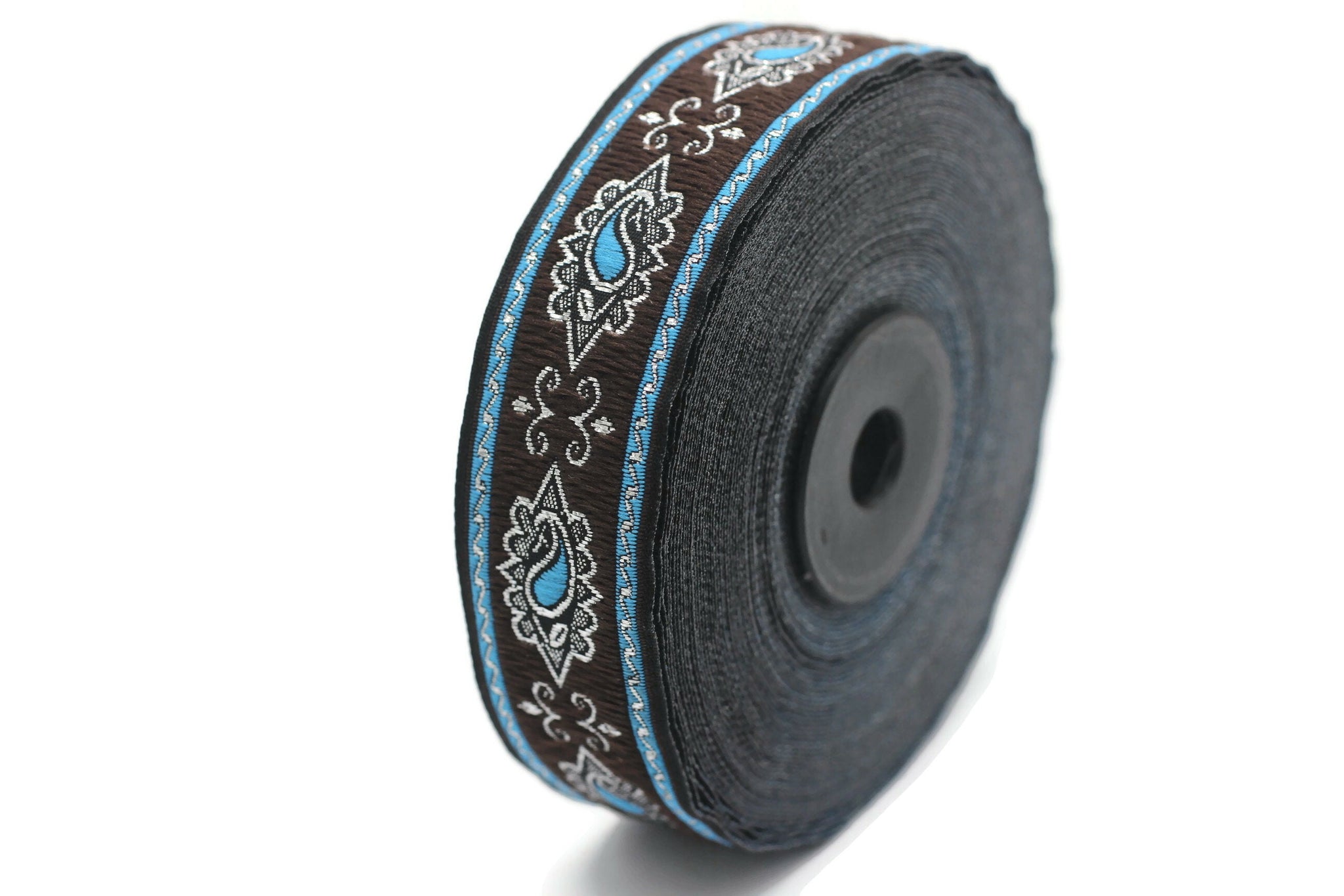 25 mm Blue/Brown medieval ribbon (0.98 inches), renaissance trim, otantic ribbon, jacquard ribbons, fabric ribbon, vintage trim, 25907