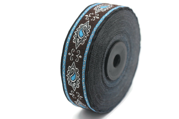25 mm Blue/Brown medieval ribbon (0.98 inches), renaissance trim, otantic ribbon, jacquard ribbons, fabric ribbon, vintage trim, 25907