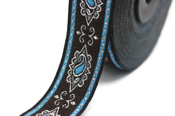 25 mm Blue/Brown medieval ribbon (0.98 inches), renaissance trim, otantic ribbon, jacquard ribbons, fabric ribbon, vintage trim, 25907