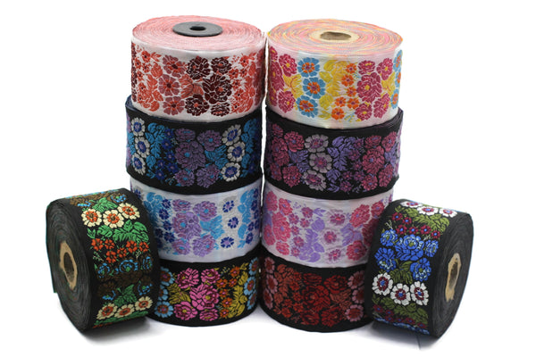 50 mm Pink Floral Embroidered ribbon (1.96 inches, Vintage Jacquard, Floral ribbon, Sewing trim, Jacquard trim, Jacquard ribbon, 50097