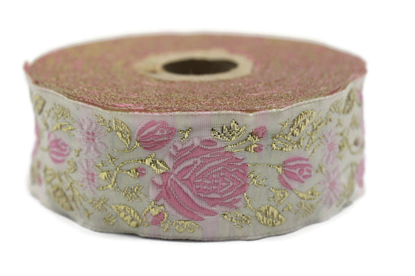 35 mm Floral Jacquard trim (1.37 inches), Rose emboried Ribbon, Decorative Craft Ribbon, Jacquard Ribbon Trim, 35089