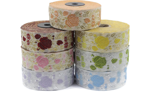 35 mm Floral Jacquard trim (1.37 inches), Rose emboried Ribbon, Decorative Craft Ribbon, Jacquard Ribbon Trim, 35089