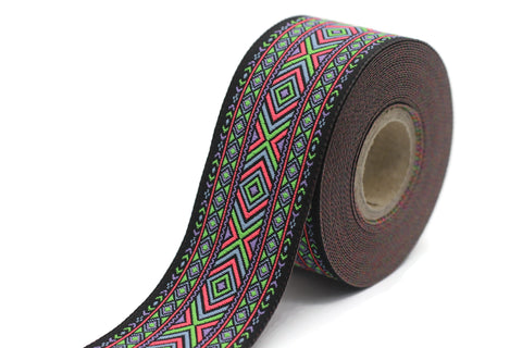 35 mm Rainbow African Motif Ribbon (1.37 inches), Vintage Jacquard, African Pattern Ribbon, Sewing Trim, Huge Trim, Large ribbon, 35995