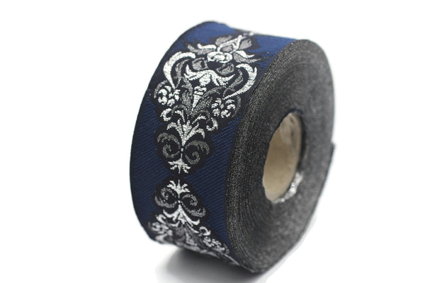35 mm Blue Authentic Jacquard Ribbons (1.37 inches) Sewing Crafts, ribbon trim, jacquard trim, craft supplies, collar supply, trim, 35918