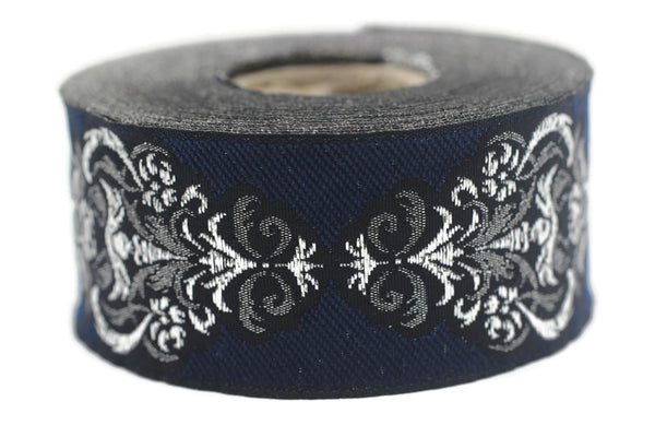 35 mm Blue Authentic Jacquard Ribbons (1.37 inches) Sewing Crafts, ribbon trim, jacquard trim, craft supplies, collar supply, trim, 35918