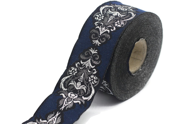 35 mm Blue Authentic Jacquard Ribbons (1.37 inches) Sewing Crafts, ribbon trim, jacquard trim, craft supplies, collar supply, trim, 35918