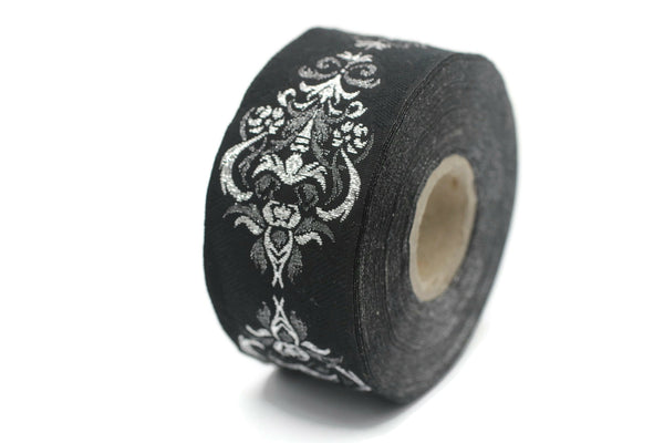 35 mm Black Authentic Jacquard Ribbons (1.37 inches) Sewing Crafts, ribbon trim, jacquard trim, craft supplies, collar supply, trim, 35918