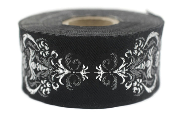 35 mm Black Authentic Jacquard Ribbons (1.37 inches) Sewing Crafts, ribbon trim, jacquard trim, craft supplies, collar supply, trim, 35918