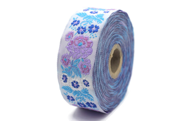 35 mm Lilac Floral Embroidered ribbon (1.37 inches), Vintage Jacquard, Floral ribbon, Sewing trim, Jacquard trim, Jacquard ribbon, 35097