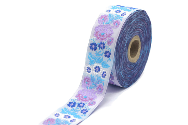 35 mm Lilac Floral Embroidered ribbon (1.37 inches), Vintage Jacquard, Floral ribbon, Sewing trim, Jacquard trim, Jacquard ribbon, 35097
