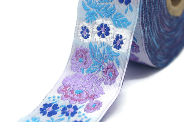 35 mm Lilac Floral Embroidered ribbon (1.37 inches), Vintage Jacquard, Floral ribbon, Sewing trim, Jacquard trim, Jacquard ribbon, 35097