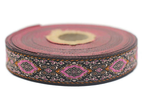 18 mm Pink Medieval Motive Woven Border (0.70 inches), jacquard ribbon, Embroidered ribbon, Sewing trim, Scroll Jacquard trim, 18589