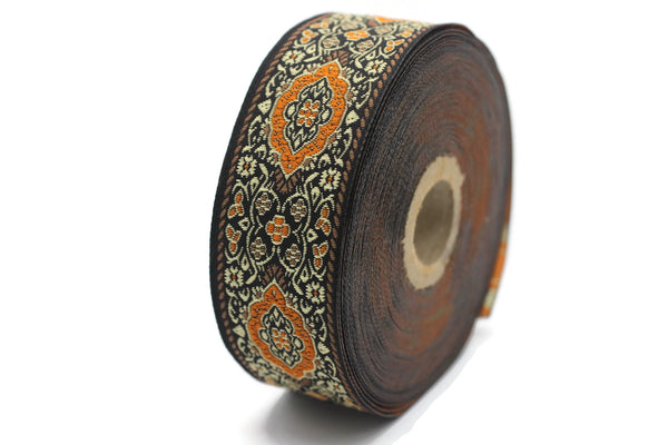 35 mm orange Medieval Motive Woven Border (1.37 inches), jacquard ribbon, Embroidered ribbon, Sewing trim, Scroll Jacquard trim, 35589