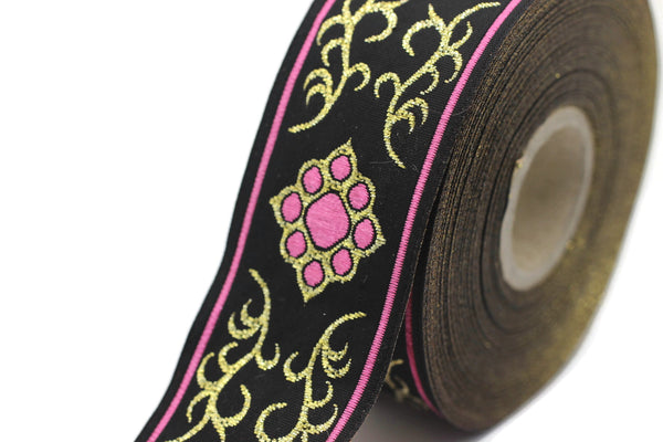 SALE 10.9 Yards 35 mm Cat Paw Pink jacquard ribbons (1.37 inches), native american embroidered trim, woven trim, woven border, 35806