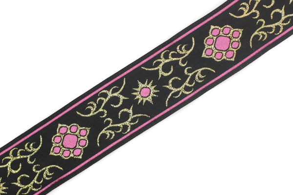 SALE 10.9 Yards 35 mm Cat Paw Pink jacquard ribbons (1.37 inches), native american embroidered trim, woven trim, woven border, 35806