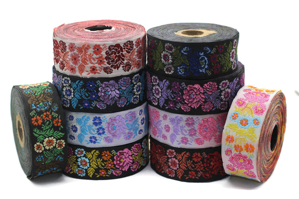35 mm Red Floral Embroidered ribbon (1.37 inches), Vintage Jacquard, Floral ribbon, Sewing trim, Jacquard trim, Jacquard ribbon, 35097
