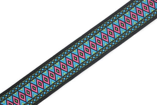 28 mm Pink&Turquoise Diamond Jacquard ribbon (1.10 inches), Diamond ribbon, dog colar ribbons, Sewing, Jacquard ribbon, Trim, Ribbon, 28119