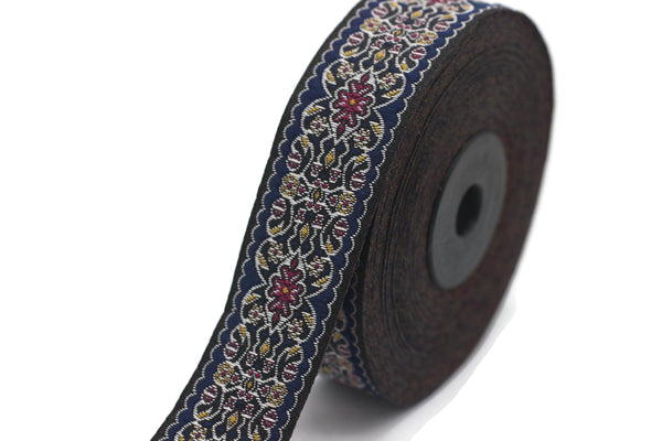 25 mm Blue&Red Jacquard ribbon (0.98 inches), Decorative Craft Ribbon, Sewing, Jacquard ribbons, Trim, woven ribbons, collar supply, 25939