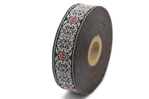 25 mm Black&Red Jacquard ribbon (0.98 inches), Decorative Craft Ribbon, Sewing, Jacquard ribbons, Trim, woven ribbons, collar supply, 25939
