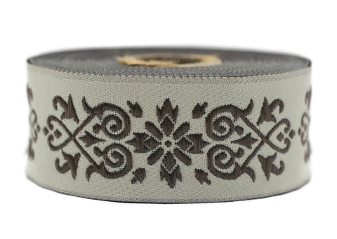 35mm Dark Brown Victorian Jade Jacquard Ribbon 1.37 inch | Embroidered Bordure | Fabric Tapestry for Embellishment Craft Home Decor 35271 V8