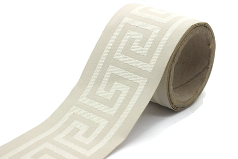 68 mm Greek Key Ribbon Trim (2.67 inch), Jacquard Trims for your Drapes, Curtains, Drapery Banding, Drapery Trim Tape V1 176