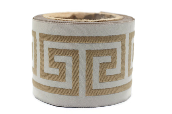 68 mm Greek Key Ribbon Trim (2.67 inch), Jacquard Trims for your Drapes, Curtains, Drapery Banding, Drapery Trim Tape V3 176
