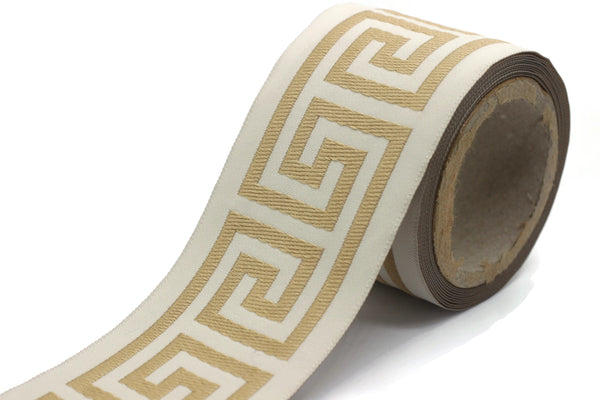 68 mm Greek Key Ribbon Trim (2.67 inch), Jacquard Trims for your Drapes, Curtains, Drapery Banding, Drapery Trim Tape V3 176