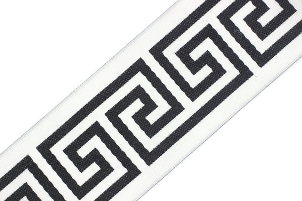 68 mm White&Black Greek Key Ribbon Trim (2.67 inch), Jacquard Trims for your Drapes, Curtains, Drapery Banding, Drapery Trim Tape V15 176
