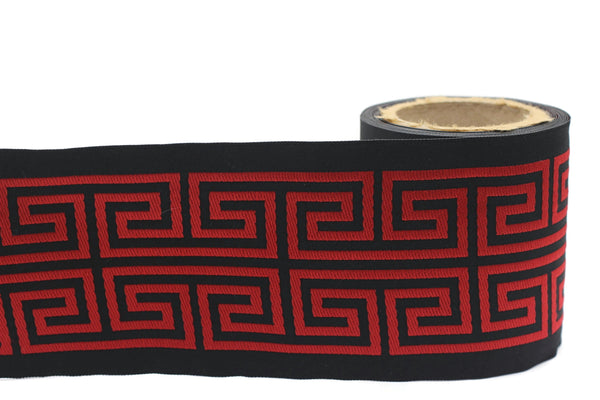 100 mm Red&Black Greek Key Border, Curtain trims, Sewing Trim, drapery trim, Athena Chinoiserie ribbon Gimp Drapery, Home Decor 176 V12